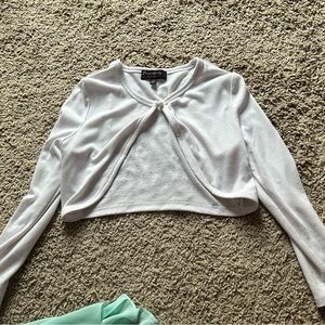 White Long Sleeve Tie Front Crop Sweater